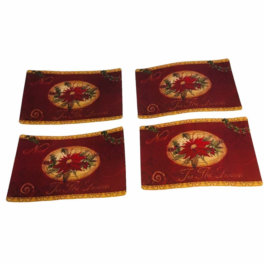Vintage Glossy Christmas Placemats Lot of 4 Rectangular Tis The Season Festive